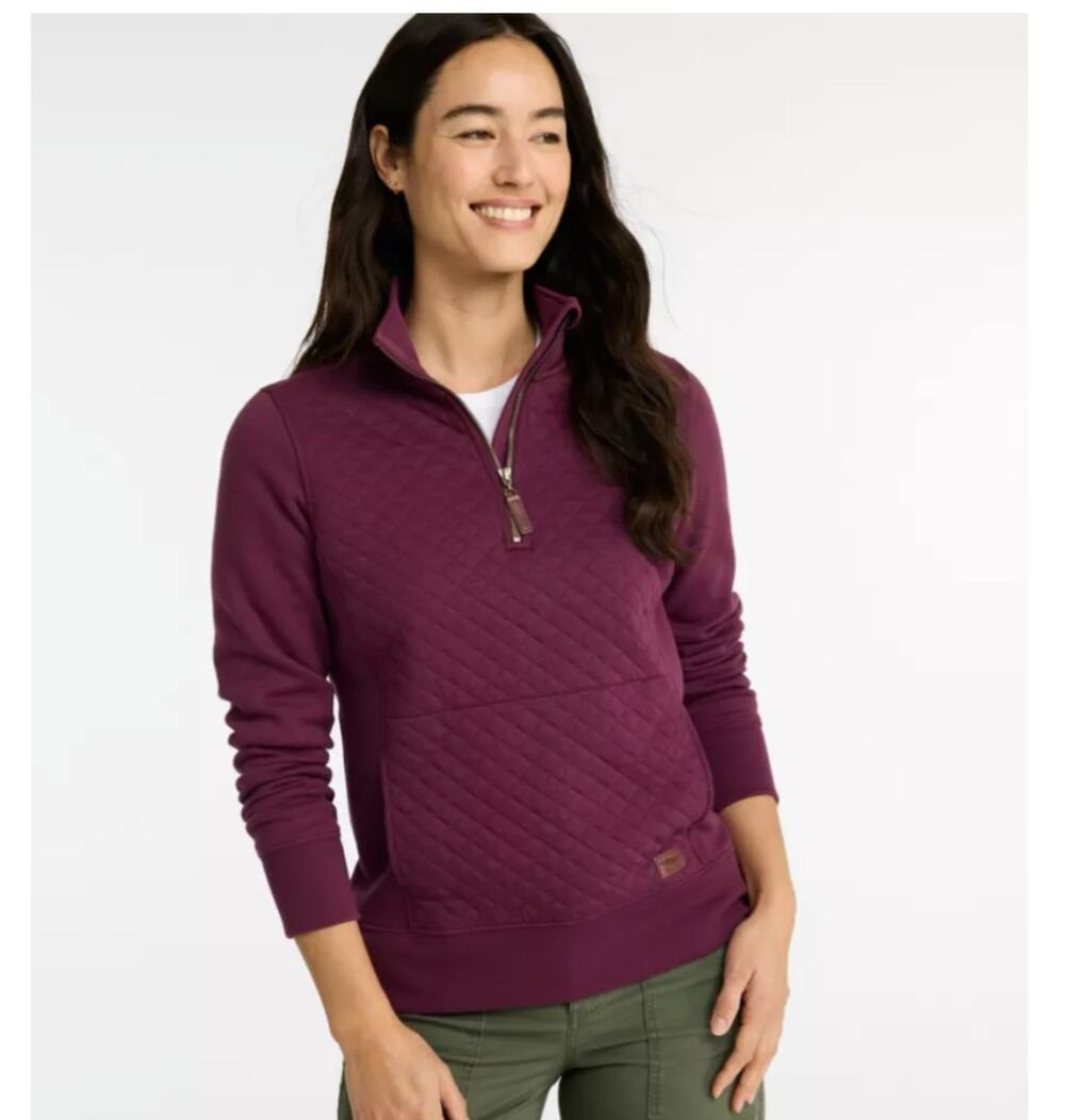 LL Bean 1/4 Zip Sweatshirt Womens Medium Quarter Zip Quilted Burgundy Gorpcore